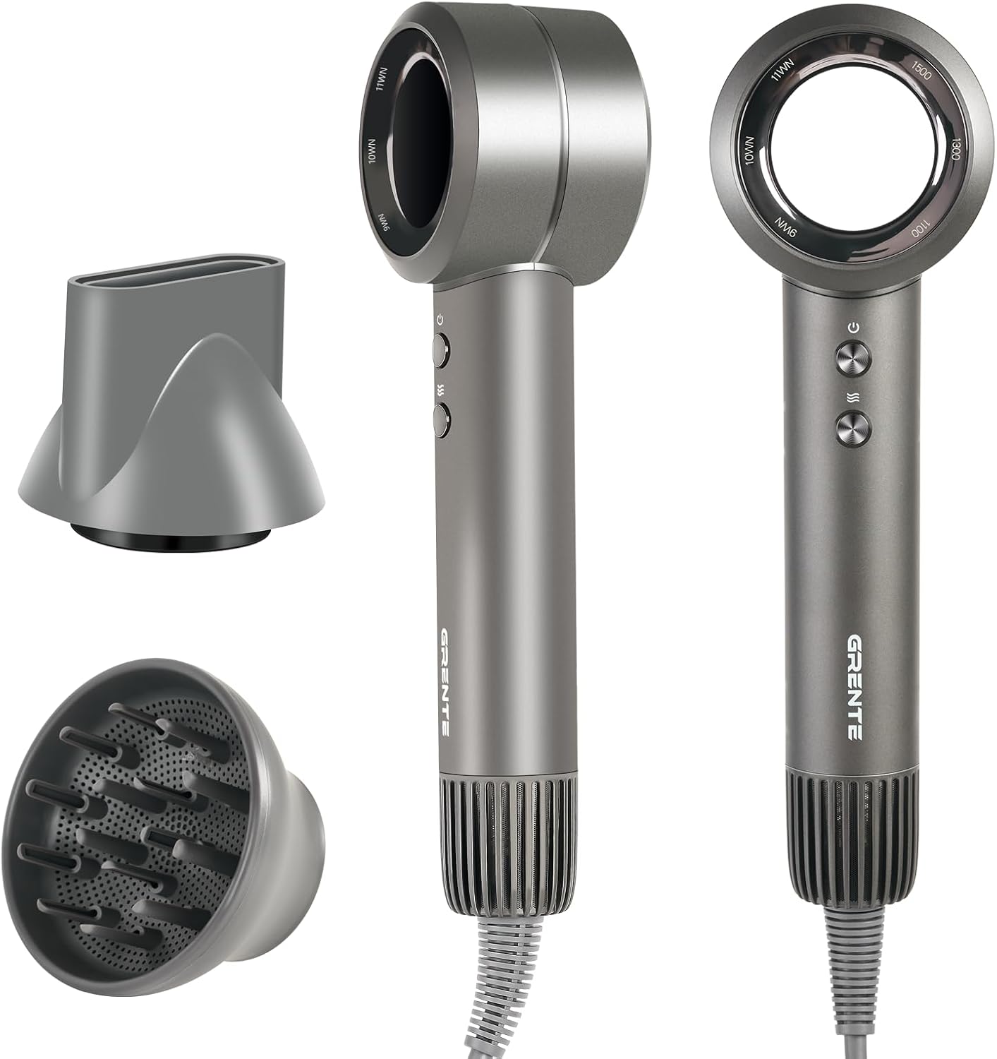 Grente Hair Dryer with Diffuser,110000 RPM Blow Dryer with Magnetic Diffuser & Concentrator,4 Heat Settings & 3 Speed, Lightweight Ionic Hair Dryer for Women and Men