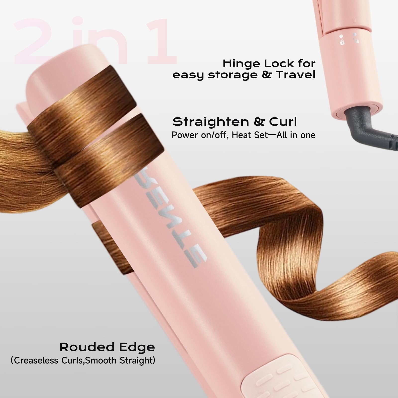 Titanium Flat Iron Hair Straightener and Curler 2 in 1 with Quick Fast Heating, 1 Inch Professional Straightening Iron, 5 Temp Settings for All Hair Types, Dual Voltage & Auto-Shut Off(White)