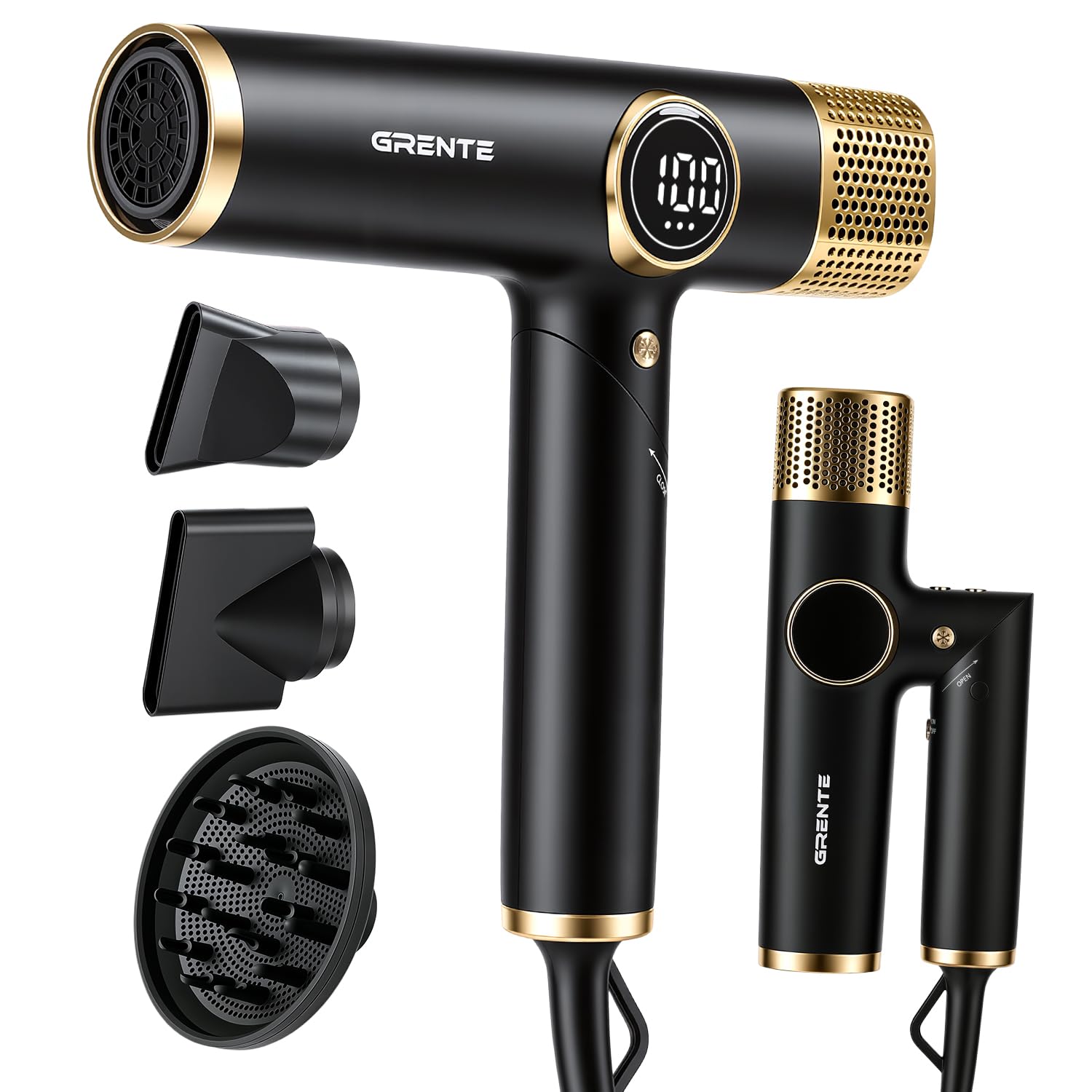 Portable Travel Hair Dryer, 110,000 RPM High-Speed Ionic Hair Dryers,Negative Ion Blow Dryer,4 Heat Settings & 3 Speed, Magnetic Diffuser & Concentrator,Low Noise, Lightweight, No Heat Damage