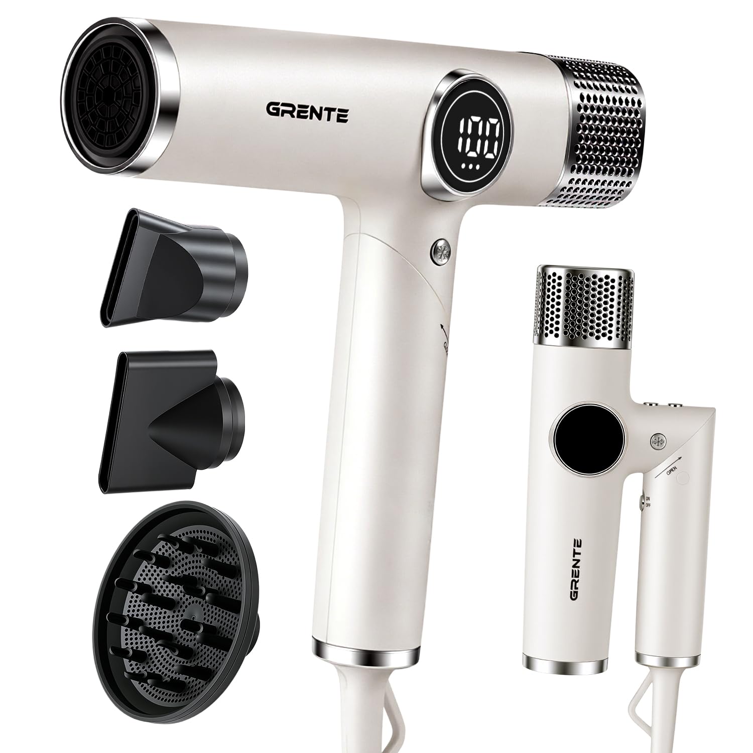 Portable Travel Hair Dryer, 110,000 RPM High-Speed Ionic Hair Dryers,Negative Ion Blow Dryer,4 Heat Settings & 3 Speed, Magnetic Diffuser & Concentrator,Low Noise, Lightweight, No Heat Damage