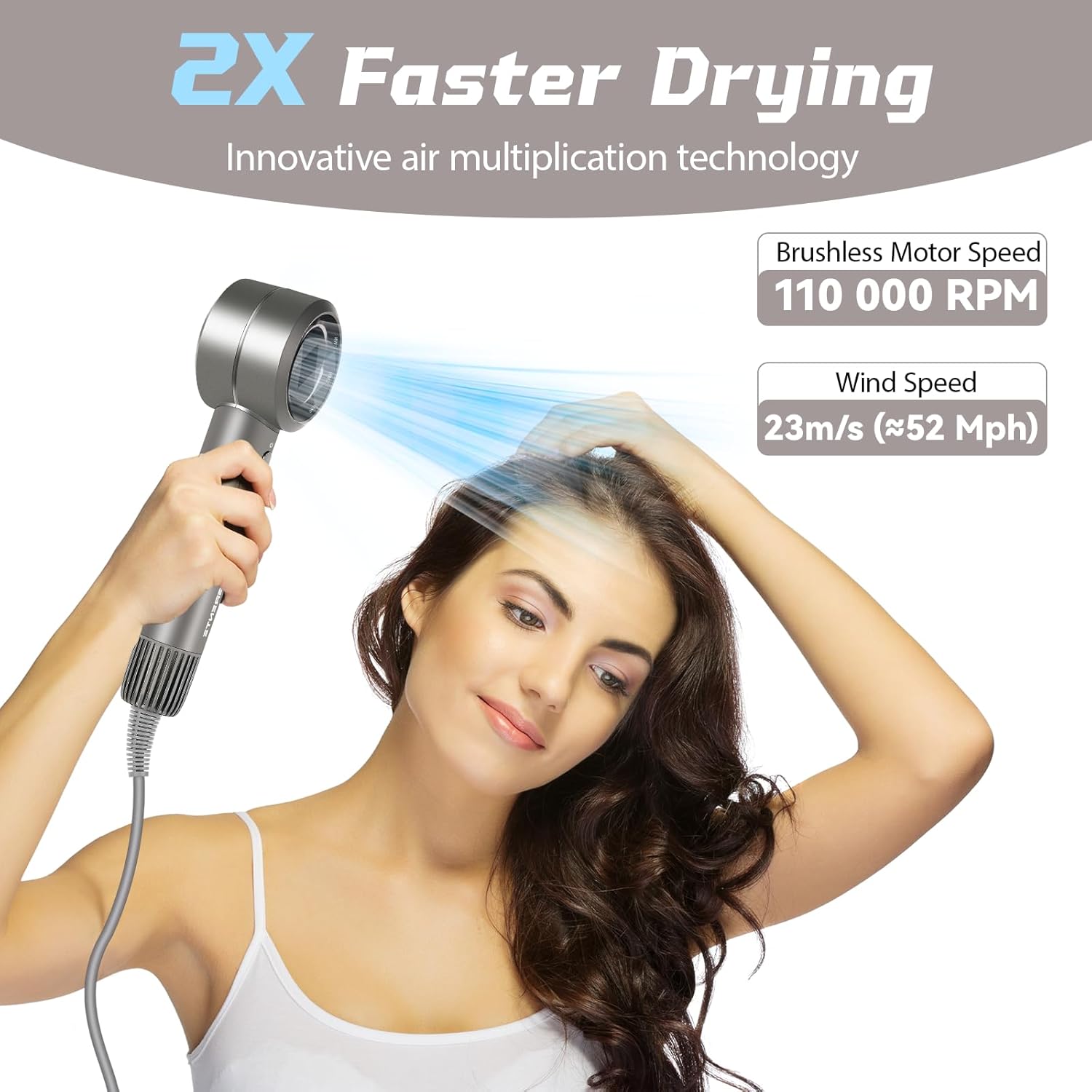 Grente Hair Dryer with Diffuser,110000 RPM Blow Dryer with Magnetic Diffuser & Concentrator,4 Heat Settings & 3 Speed, Lightweight Ionic Hair Dryer for Women and Men