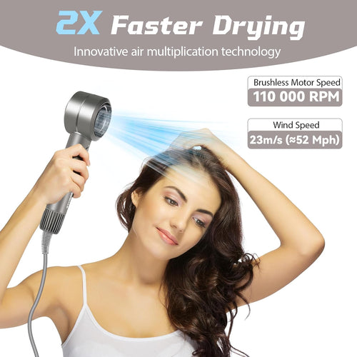 Grente Hair Dryer with Diffuser,110000 RPM Blow Dryer with Magnetic Diffuser & Concentrator,4 Heat Settings & 3 Speed, Lightweight Ionic Hair Dryer for Women and Men