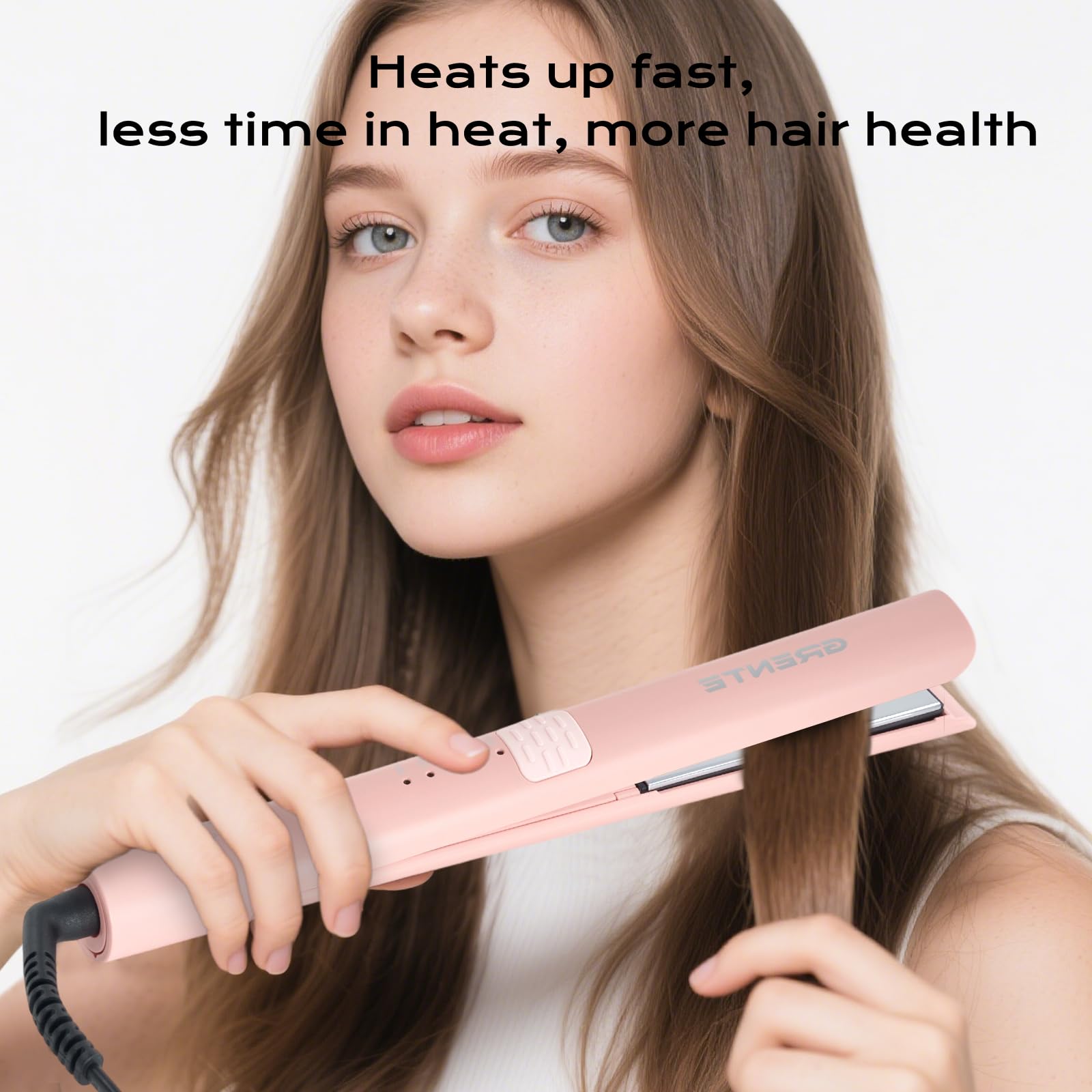 Titanium Flat Iron Hair Straightener and Curler 2 in 1 with Quick Fast Heating, 1 Inch Professional Straightening Iron, 5 Temp Settings for All Hair Types, Dual Voltage & Auto-Shut Off(White)