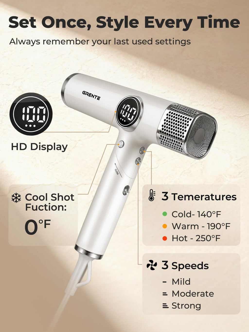 Portable Travel Hair Dryer, 110,000 RPM High-Speed Ionic Hair Dryers,Negative Ion Blow Dryer,4 Heat Settings & 3 Speed, Magnetic Diffuser & Concentrator,Low Noise, Lightweight, No Heat Damage