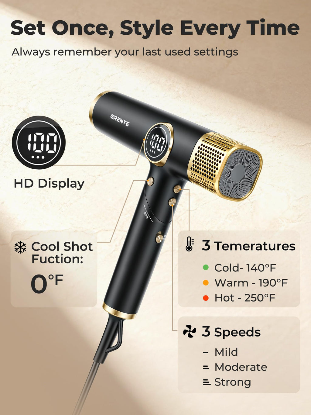 Portable Travel Hair Dryer, 110,000 RPM High-Speed Ionic Hair Dryers,Negative Ion Blow Dryer,4 Heat Settings & 3 Speed, Magnetic Diffuser & Concentrator,Low Noise, Lightweight, No Heat Damage