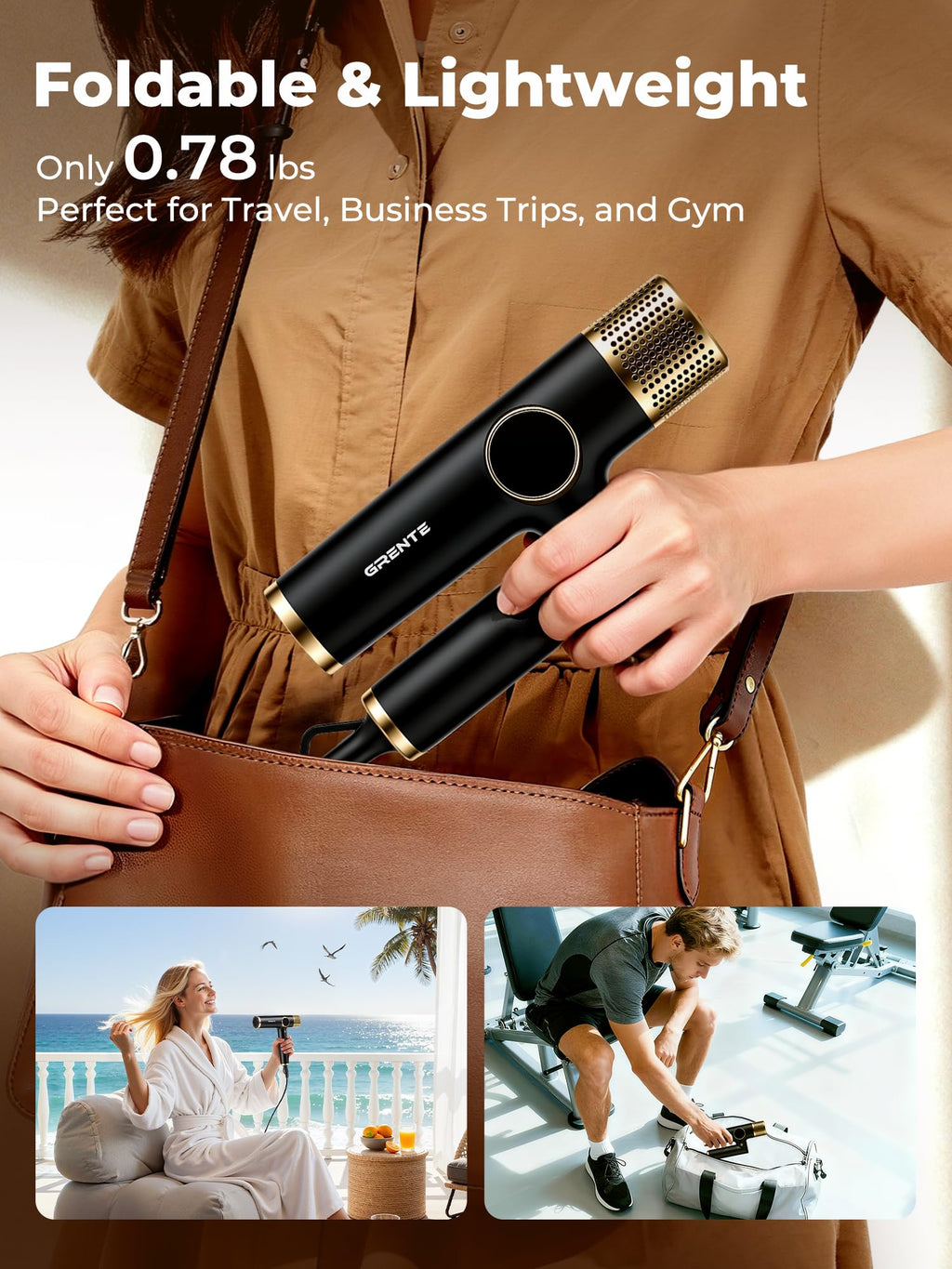 Portable Travel Hair Dryer, 110,000 RPM High-Speed Ionic Hair Dryers,Negative Ion Blow Dryer,4 Heat Settings & 3 Speed, Magnetic Diffuser & Concentrator,Low Noise, Lightweight, No Heat Damage