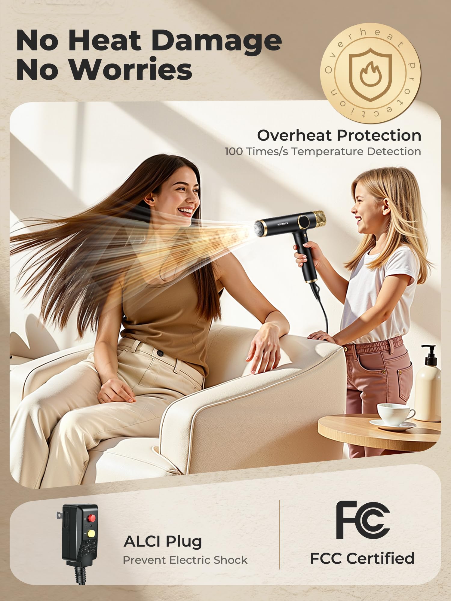 Portable Travel Hair Dryer, 110,000 RPM High-Speed Ionic Hair Dryers,Negative Ion Blow Dryer,4 Heat Settings & 3 Speed, Magnetic Diffuser & Concentrator,Low Noise, Lightweight, No Heat Damage
