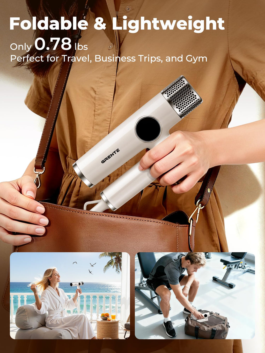 Portable Travel Hair Dryer, 110,000 RPM High-Speed Ionic Hair Dryers,Negative Ion Blow Dryer,4 Heat Settings & 3 Speed, Magnetic Diffuser & Concentrator,Low Noise, Lightweight, No Heat Damage