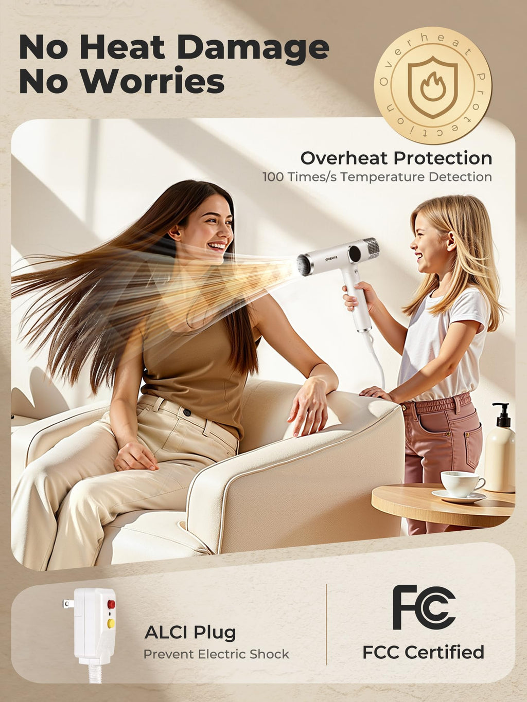 Portable Travel Hair Dryer, 110,000 RPM High-Speed Ionic Hair Dryers,Negative Ion Blow Dryer,4 Heat Settings & 3 Speed, Magnetic Diffuser & Concentrator,Low Noise, Lightweight, No Heat Damage
