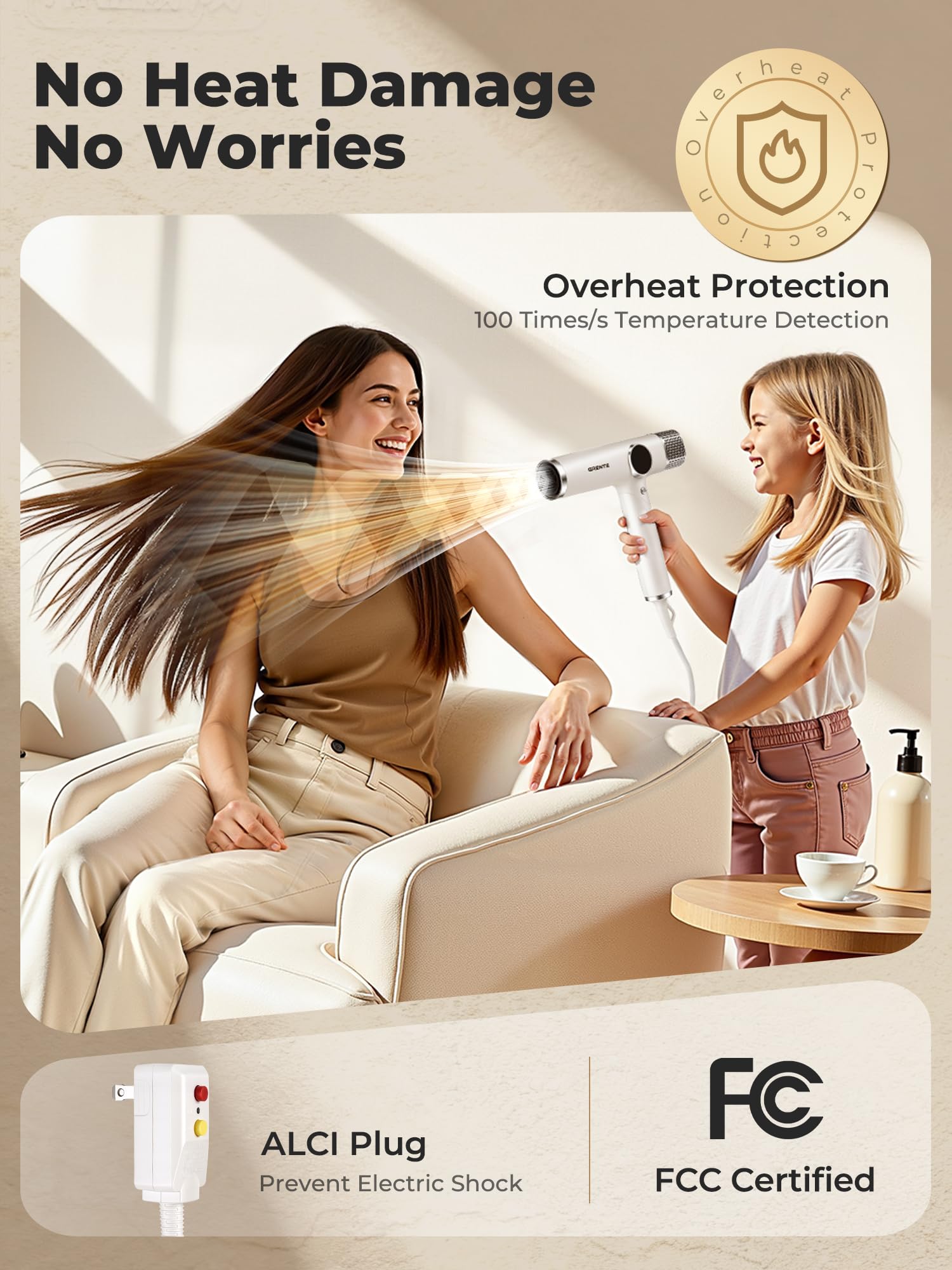Portable Travel Hair Dryer, 110,000 RPM High-Speed Ionic Hair Dryers,Negative Ion Blow Dryer,4 Heat Settings & 3 Speed, Magnetic Diffuser & Concentrator,Low Noise, Lightweight, No Heat Damage